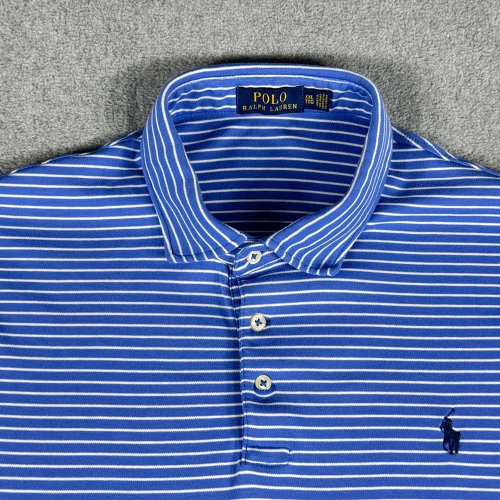 Polo Ralph Lauren Polo Shirt Mens XXL Blue Stripes Blue Pony Short Sleeve